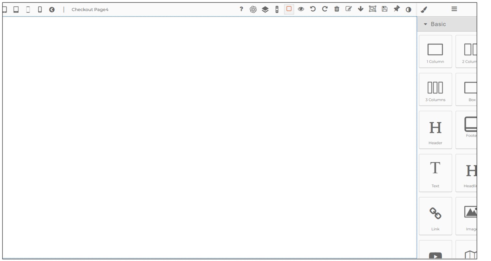 Before: the old Checkout Champ builder with a single row of unlabeled icons and a fixed block panel