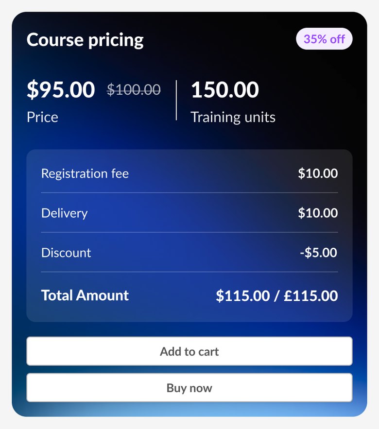 Before: dark gradient Course pricing panel with a 35% off badge